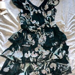 City Chic Green Floral Tiered Mini Dress
